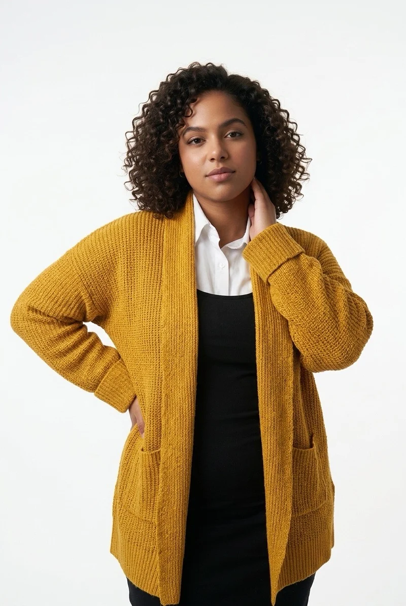 Stylish Sisters Women’s Ribbed Open-Front Shawl Collar Cardigan - Yellow