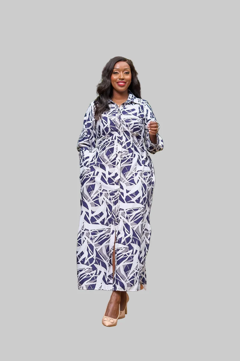 Kakiba Collections Ruth Shirt Dress - Navy Bue / White