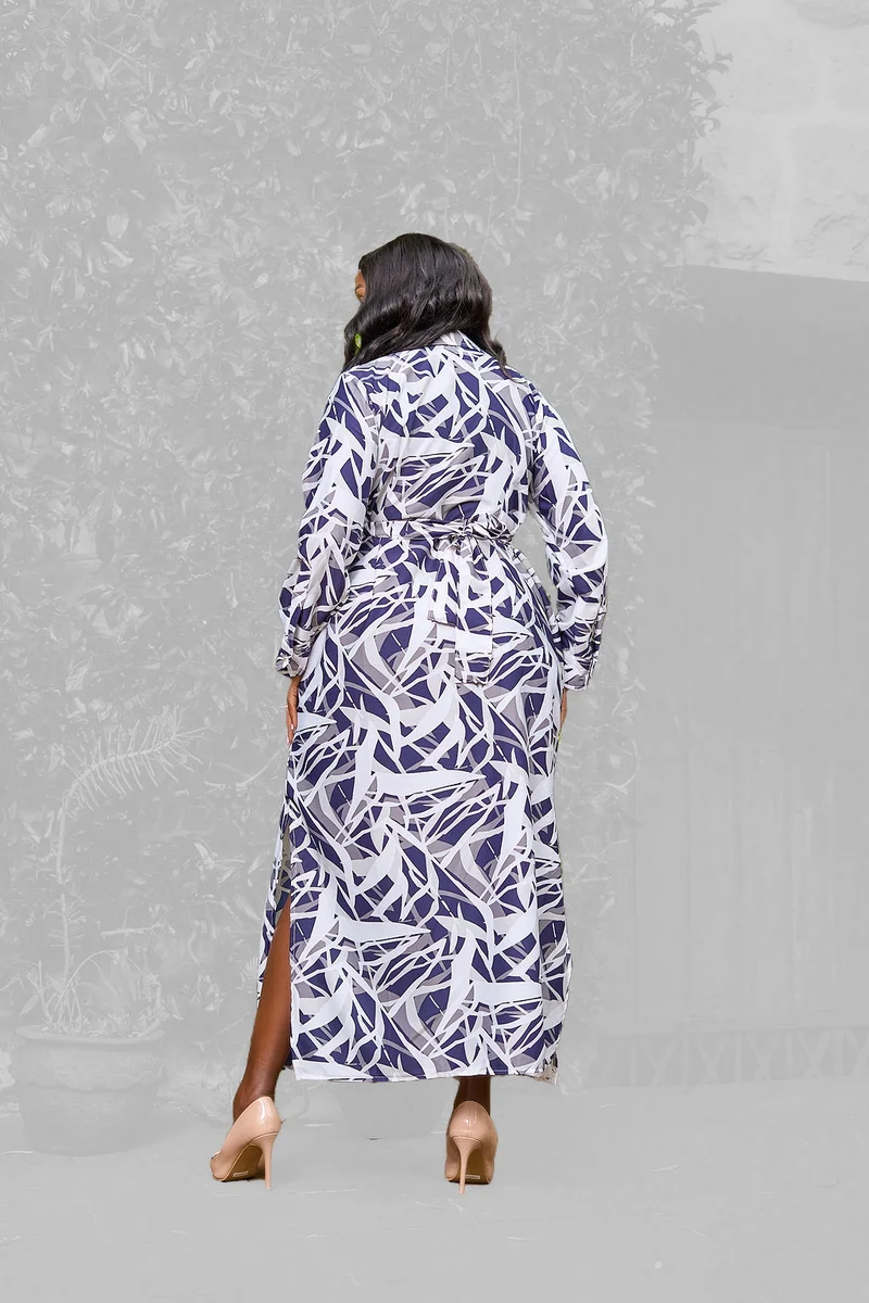 Kakiba Collections Ruth Shirt Dress - Navy Bue / White