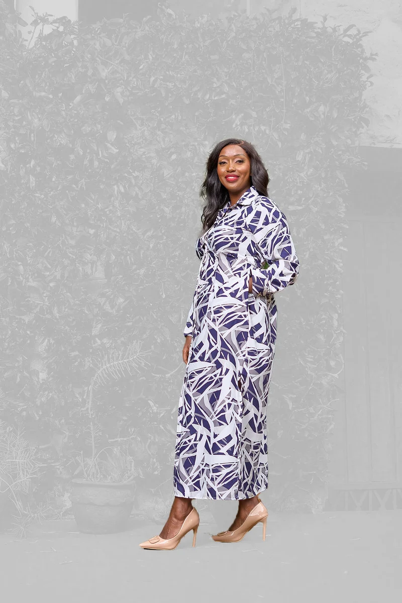Kakiba Collections Ruth Shirt Dress - Navy Bue / White