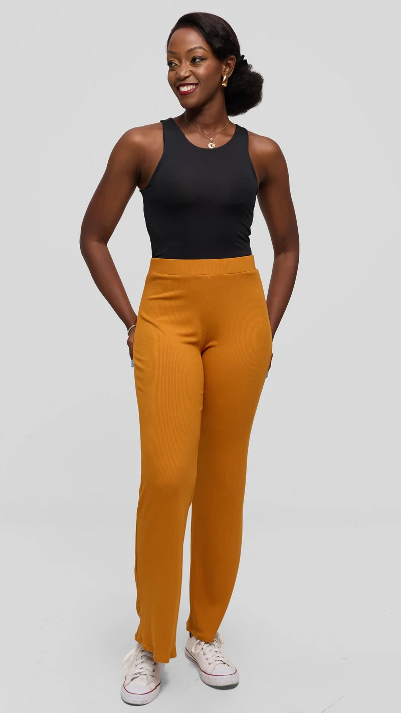 Vivo Studio Flared Pants in Rib - Mustard