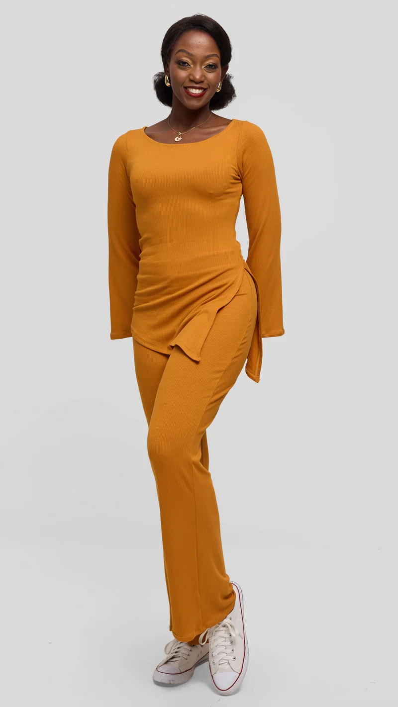 Vivo Studio Flared Pants in Rib - Mustard