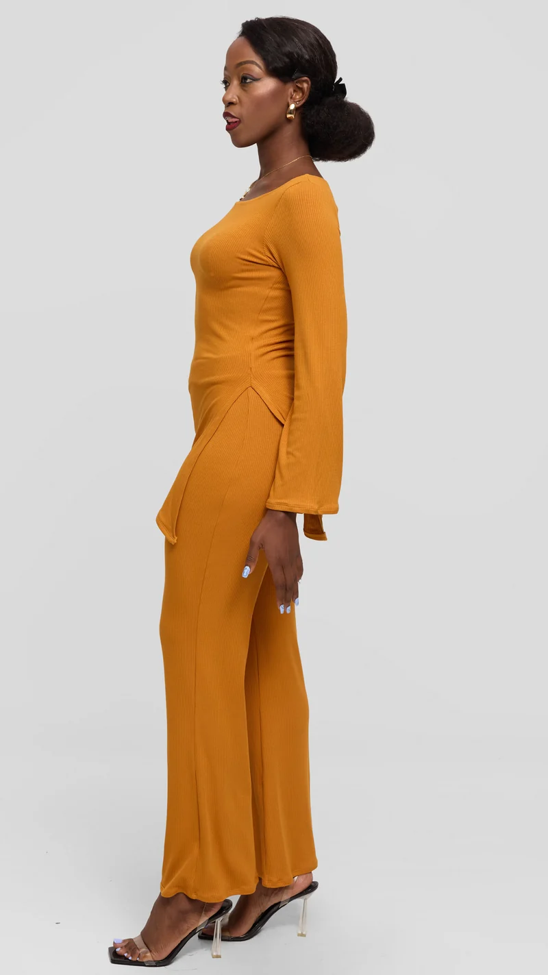 Vivo Studio Bell Sleeve Tunic Top in Rib - Mustard