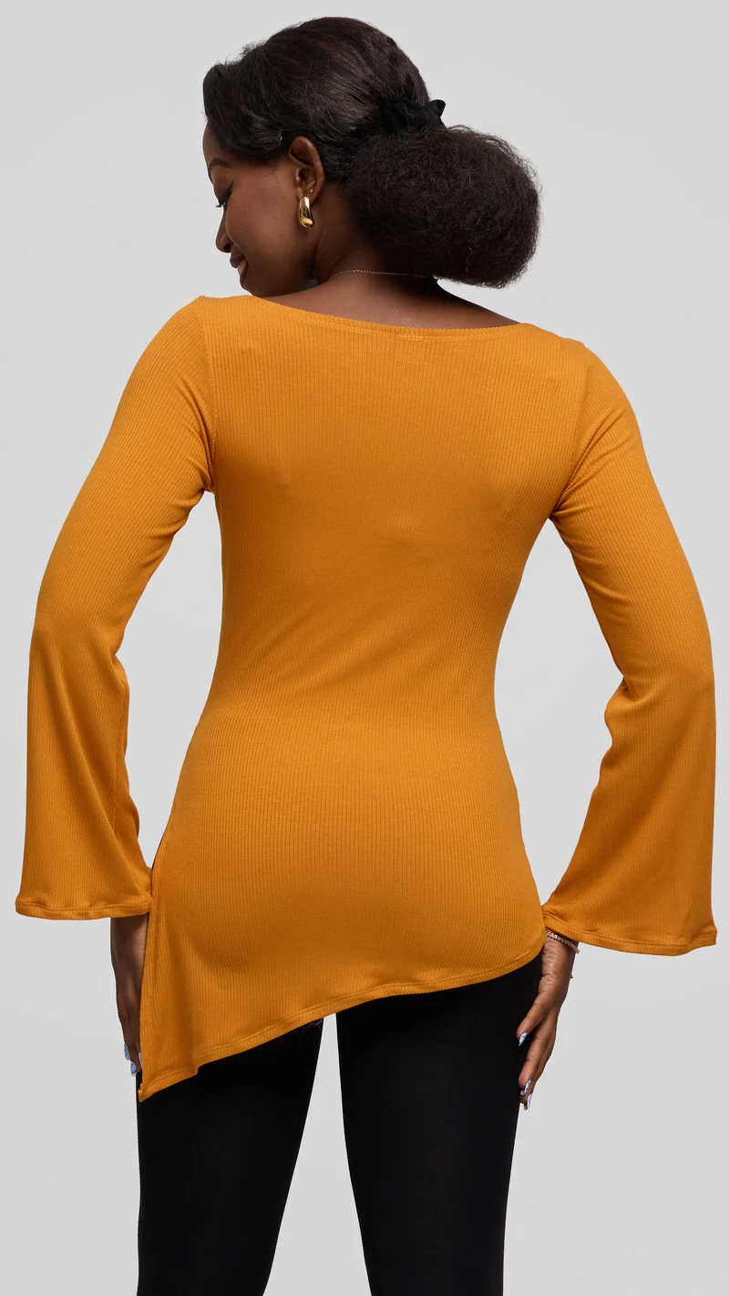 Vivo Studio Bell Sleeve Tunic Top in Rib - Mustard