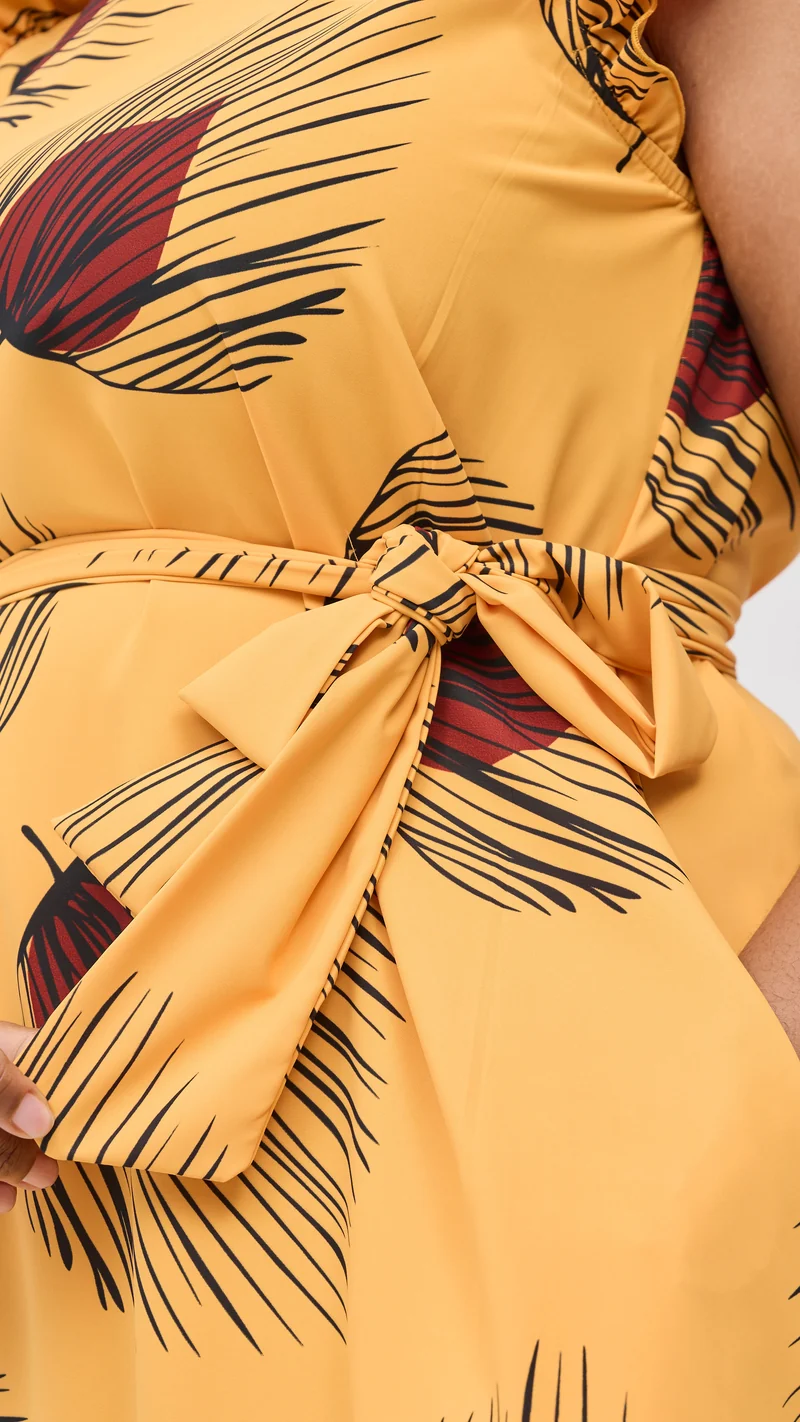 Vivo Nasinka A-Line Knee Length Dress - Mustard / Dark Red Fani Print
