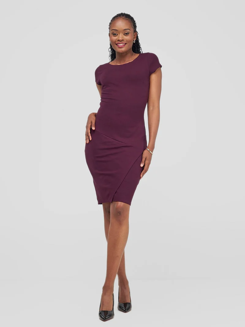 Vivo Tande Boat Neck Dress - Burgundy