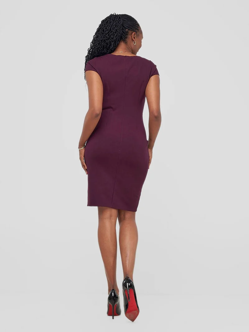 Vivo Tande Boat Neck Dress - Burgundy