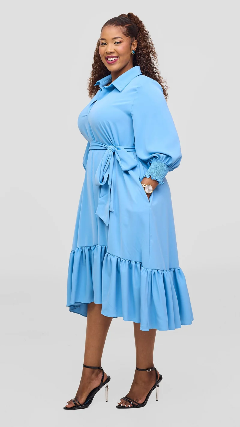 Vivo Serwa Flounce Dress - Sky Blue