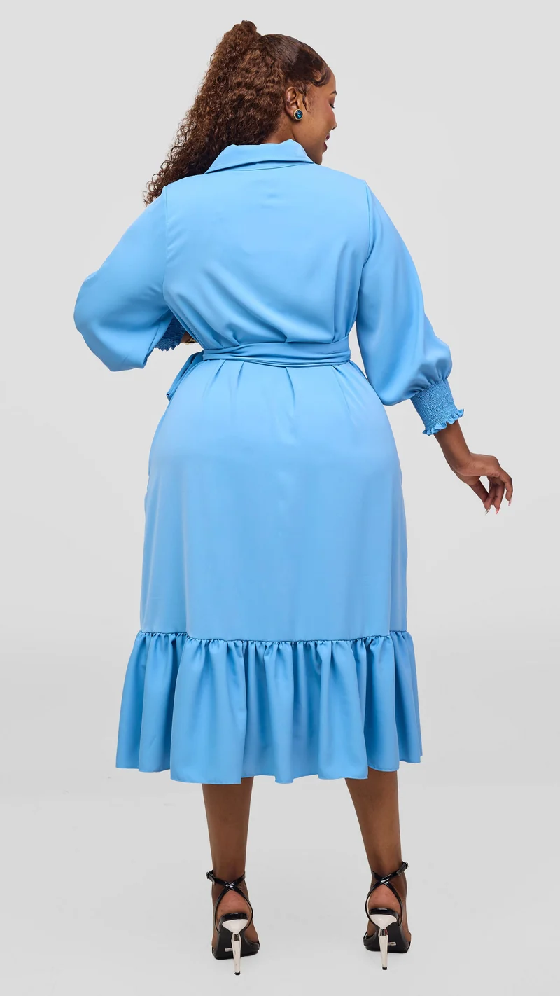 Vivo Serwa Flounce Dress - Sky Blue