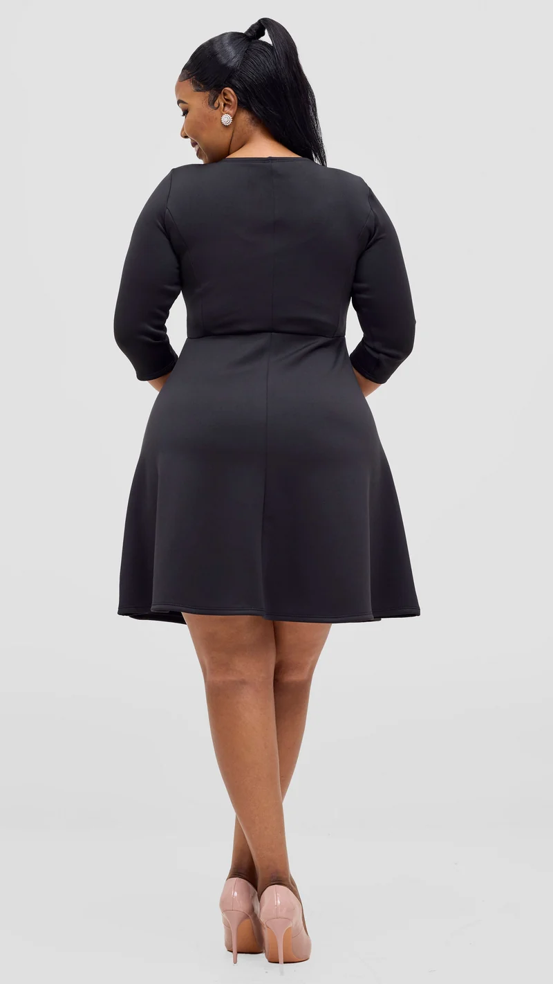 Vivo Diella 3/4 Sleeve A-Line Dress - Black