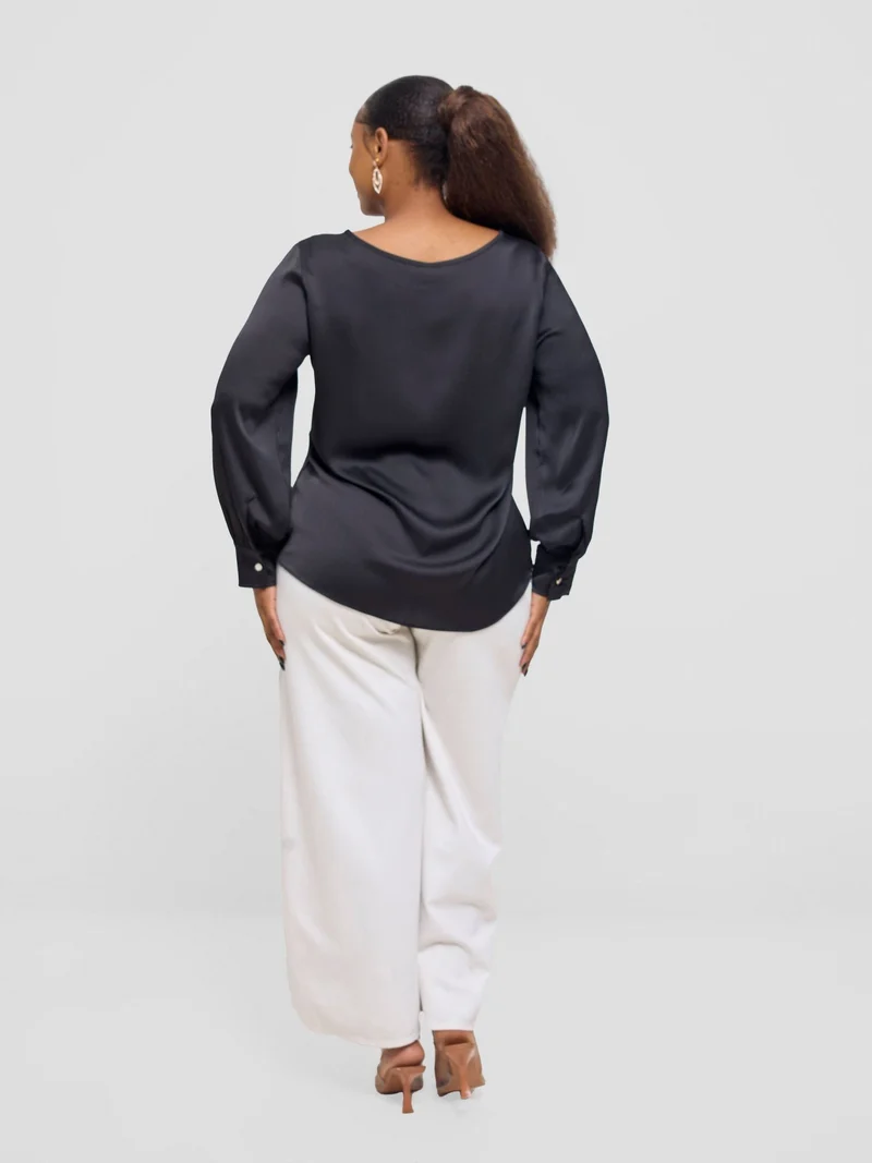 Vivo Tatili Satin Bishop Long Sleeve Top - Black Textured
