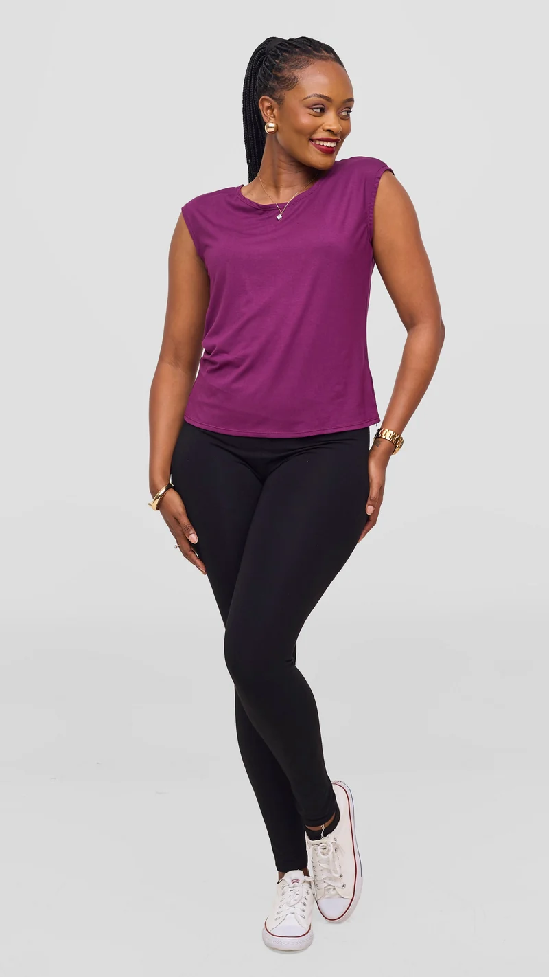 Vivo Jersey Drop Shoulder Top - Dark Purple