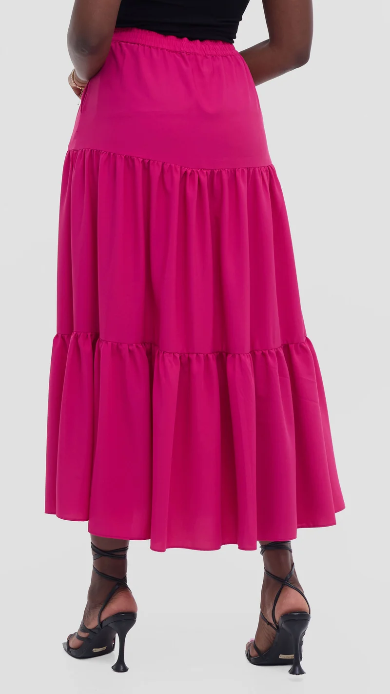 Vivo Liora Tiered Maxi Skirt in Crepe - Fuschia