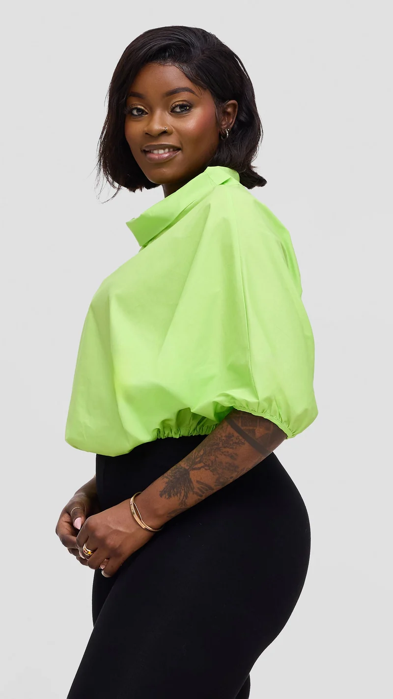 Vivo Lulu Drawstring Top in Cotton - Lime