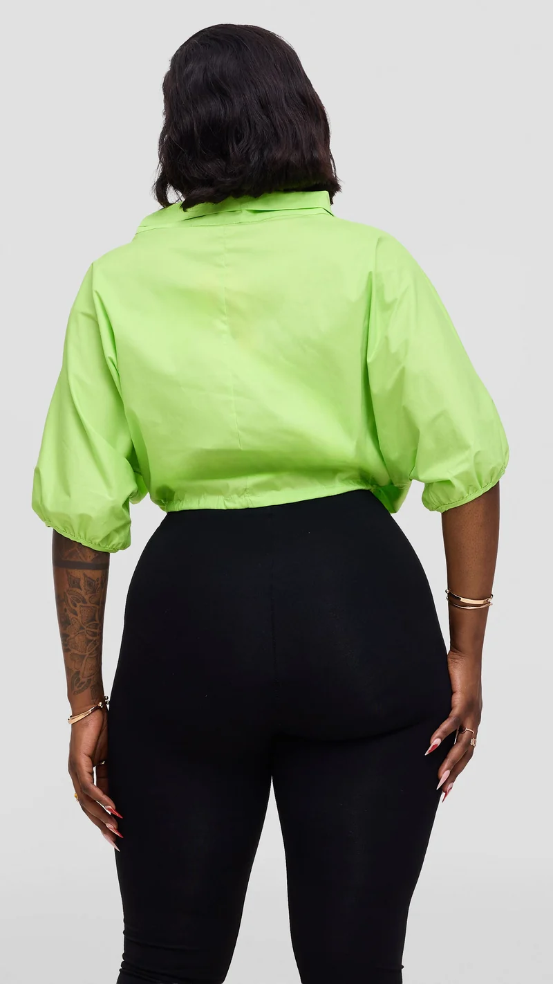 Vivo Lulu Drawstring Top in Cotton - Lime