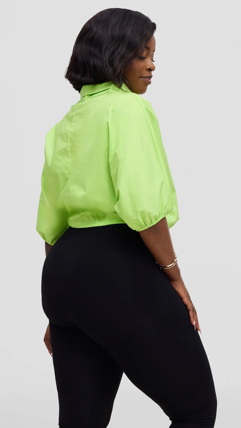 Vivo Lulu Drawstring Top in Cotton - Lime