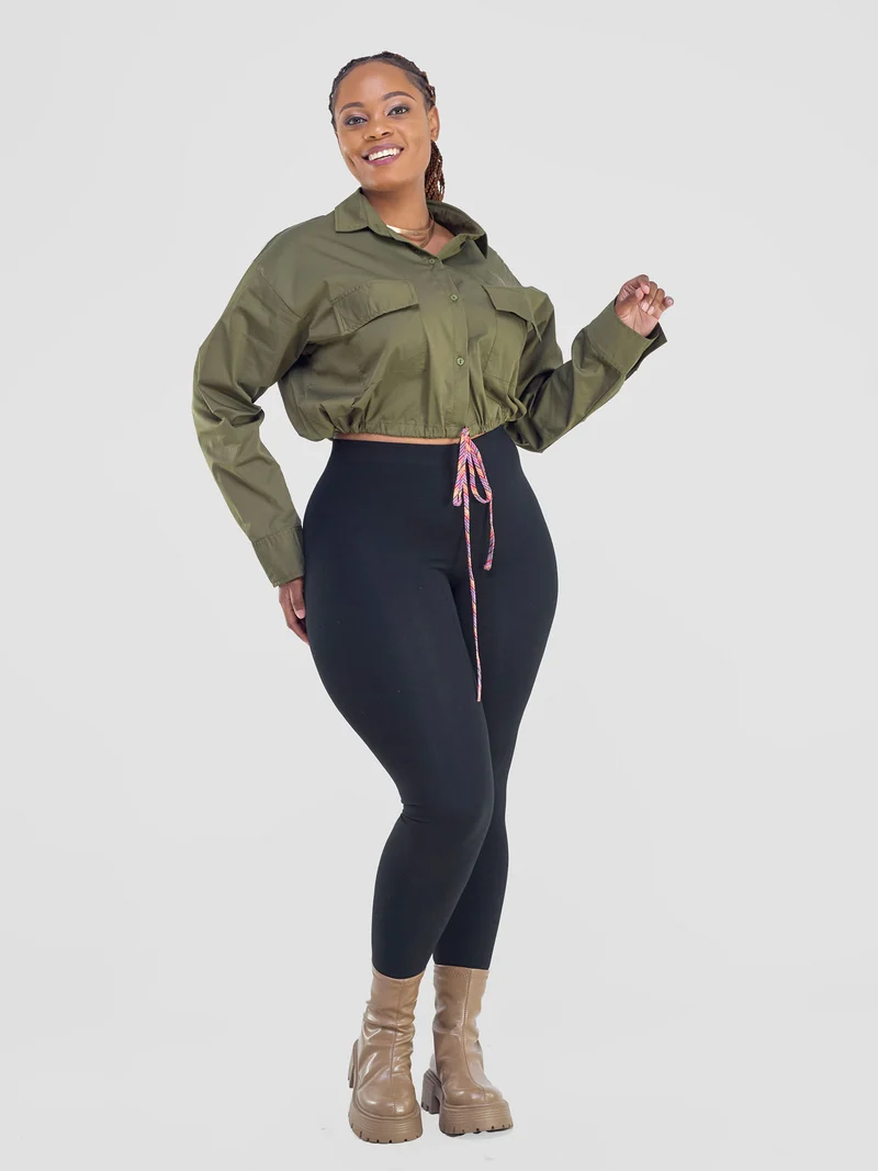 Safari by Vivo Kamari Long Sleeve Drawstring Shacket - Hunters Green
