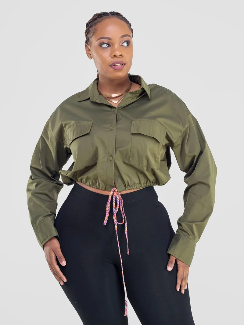 Safari by Vivo Kamari Long Sleeve Drawstring Shacket - Hunters Green