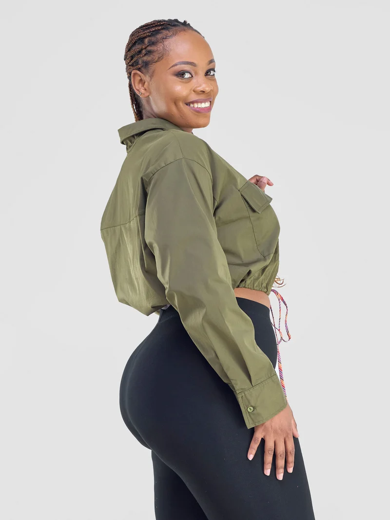 Safari by Vivo Kamari Long Sleeve Drawstring Shacket - Hunters Green