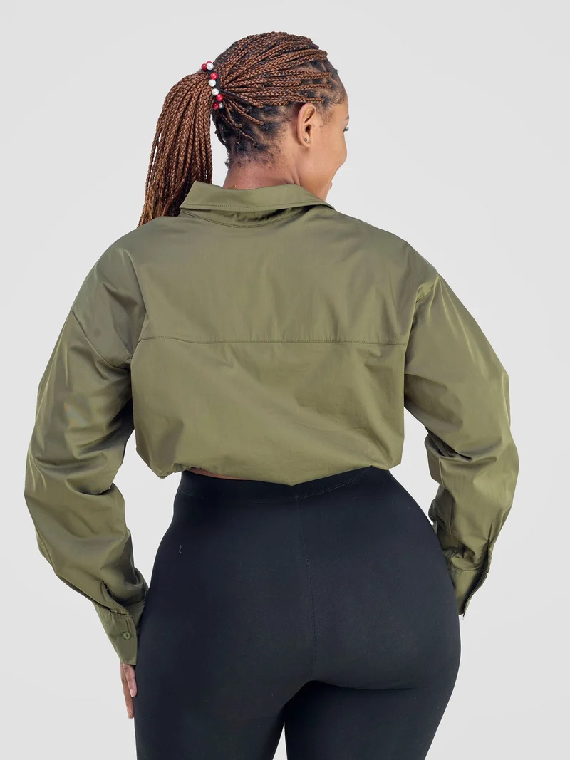 Safari by Vivo Kamari Long Sleeve Drawstring Shacket - Hunters Green