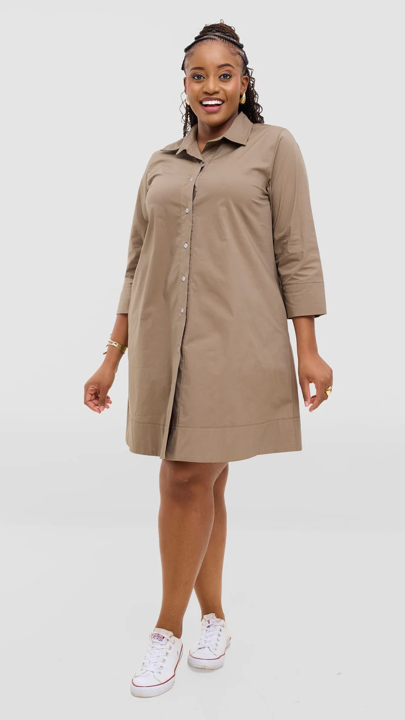Vivo Lulu Wide Hem Tent Dress In Cotton - Tan
