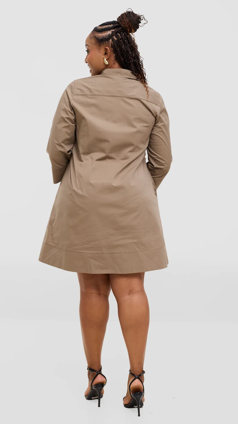 Vivo Lulu Wide Hem Tent Dress In Cotton - Tan