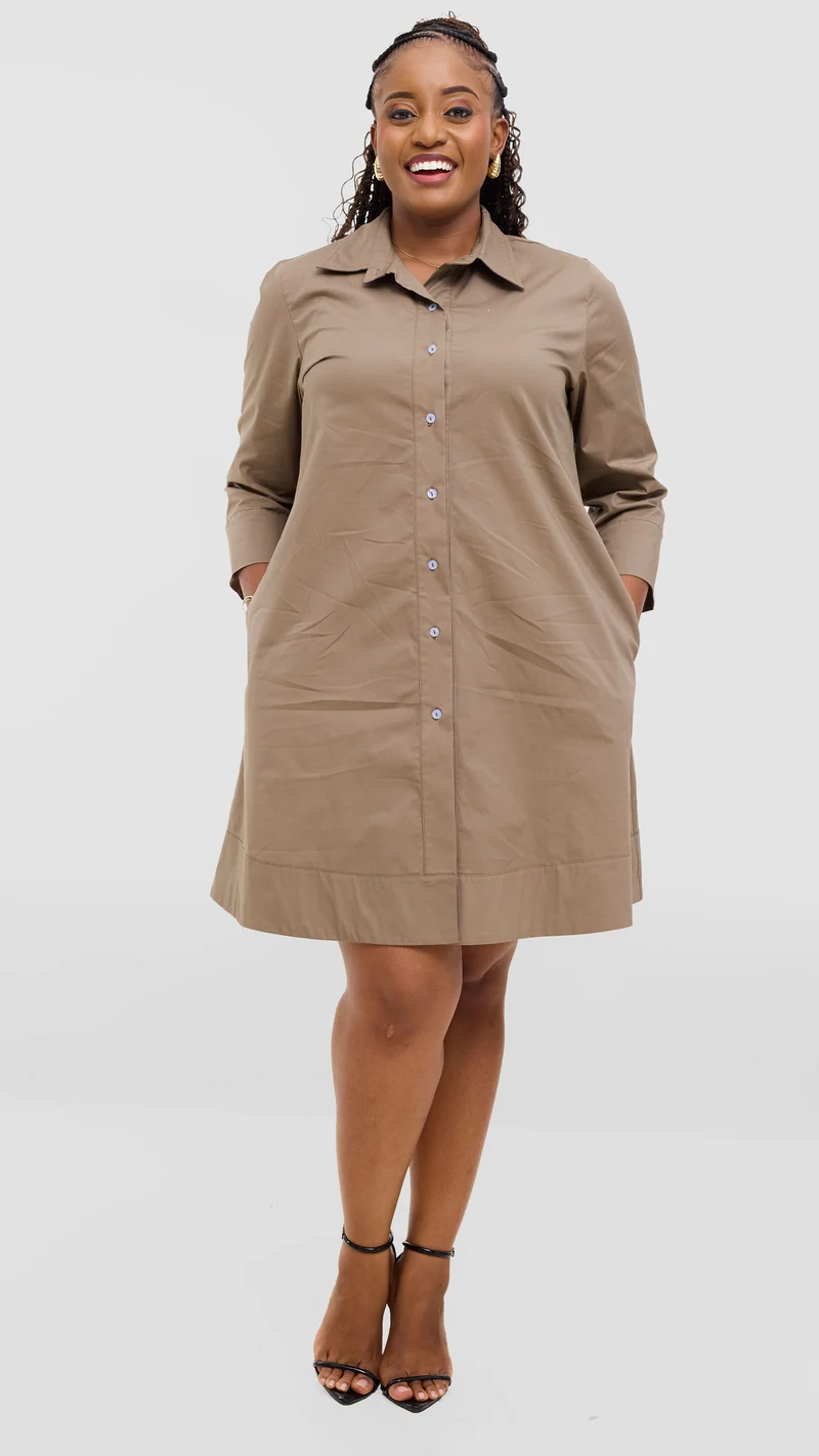Vivo Lulu Wide Hem Tent Dress In Cotton - Tan