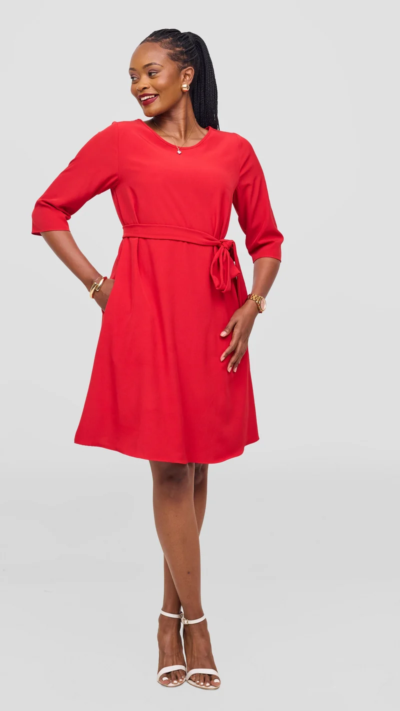 Vivo Laika 3/4 Sleeve Tent Dress - Red