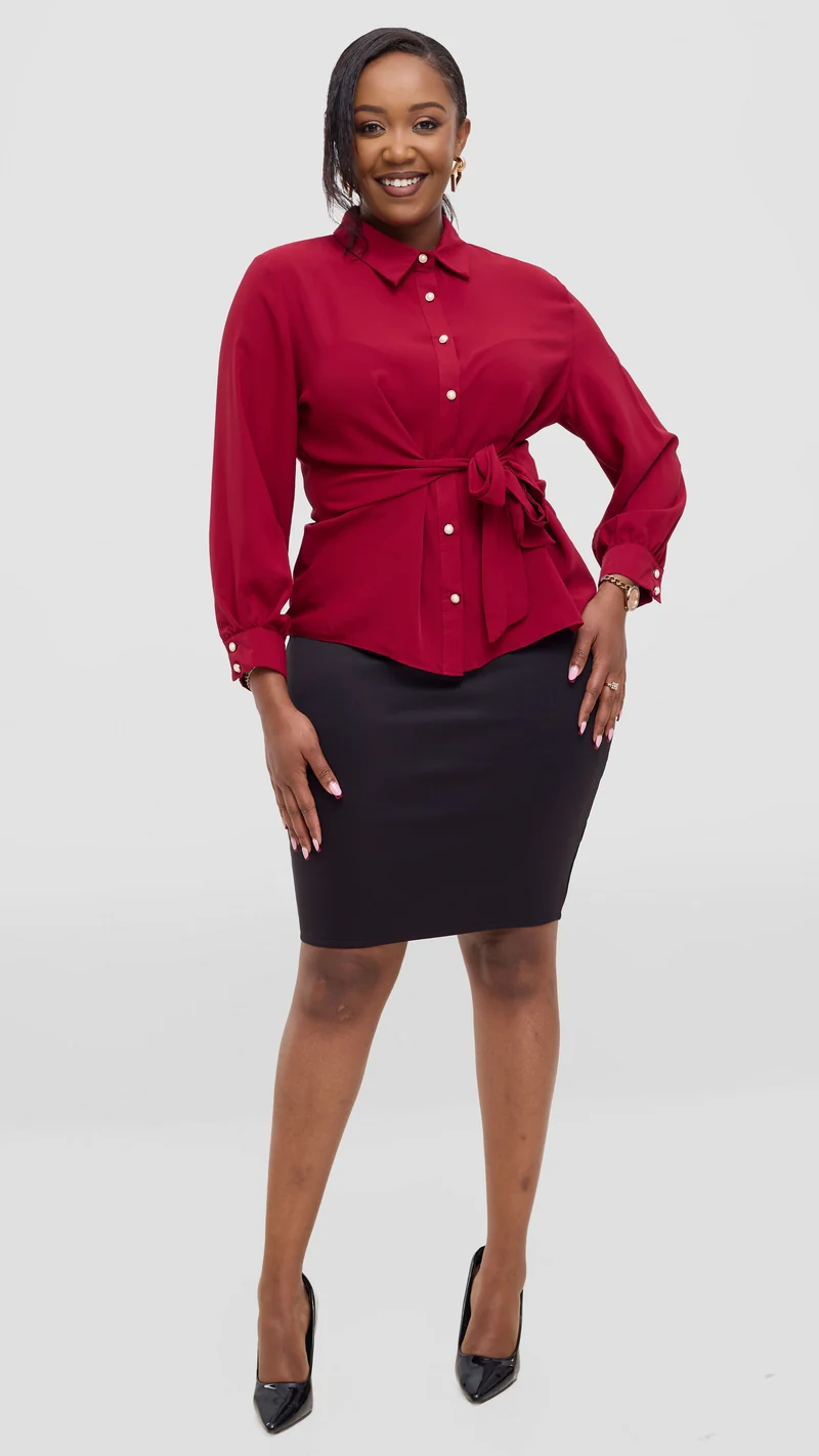 The Fashion Frenzy Front Belt Blouse - Maroon