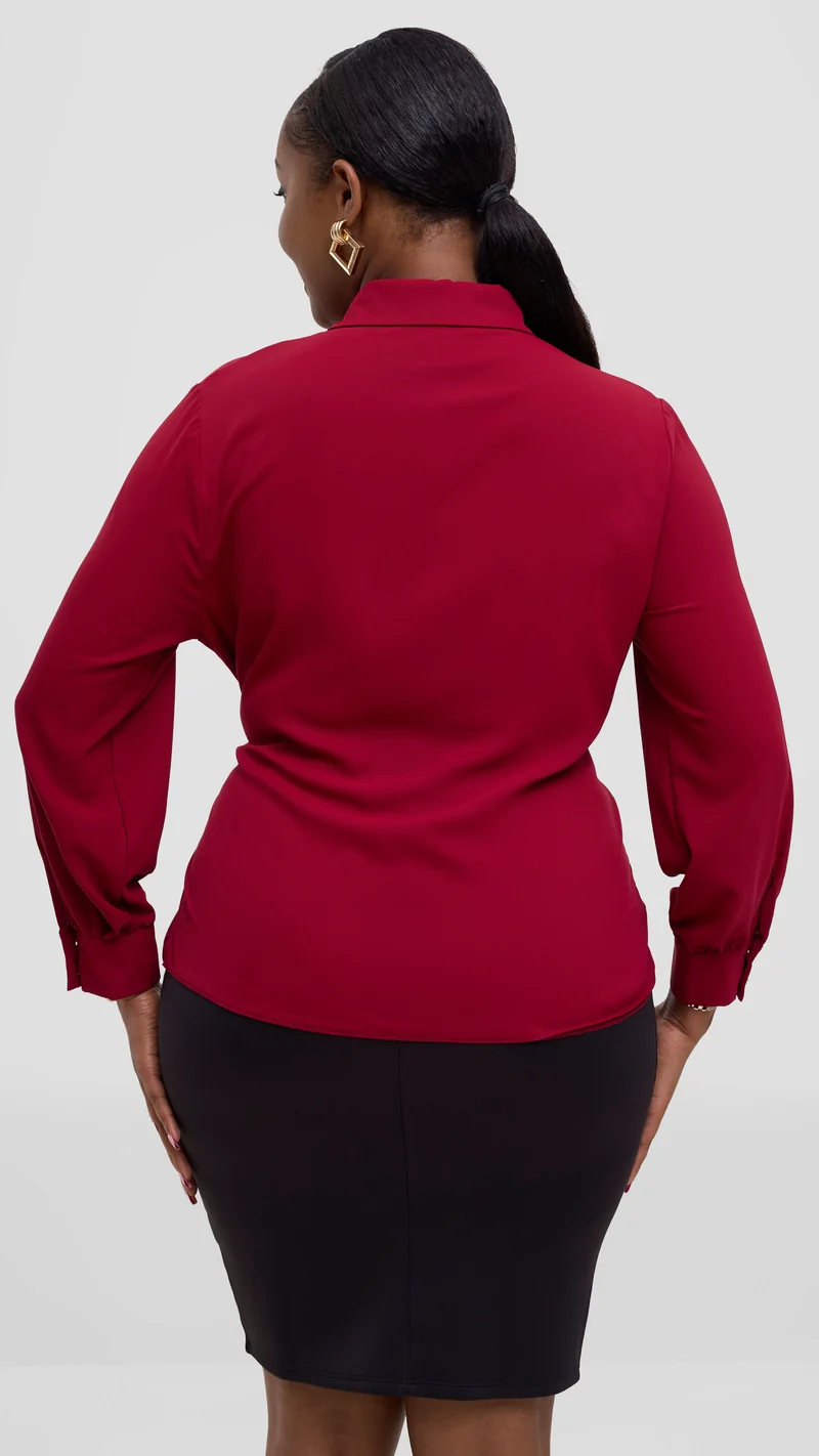 The Fashion Frenzy Front Belt Blouse - Maroon