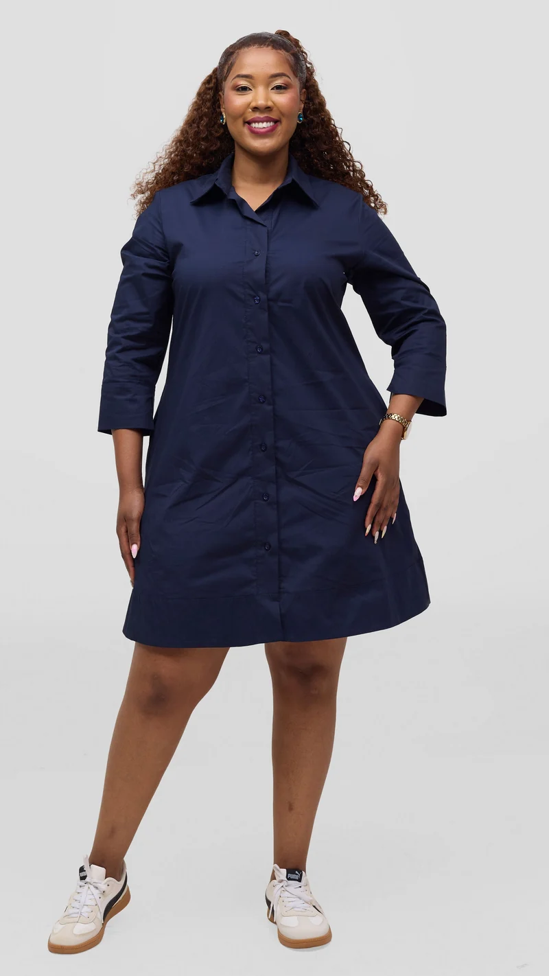 Vivo Lulu Wide Hem Tent Dress In Cotton - Navy