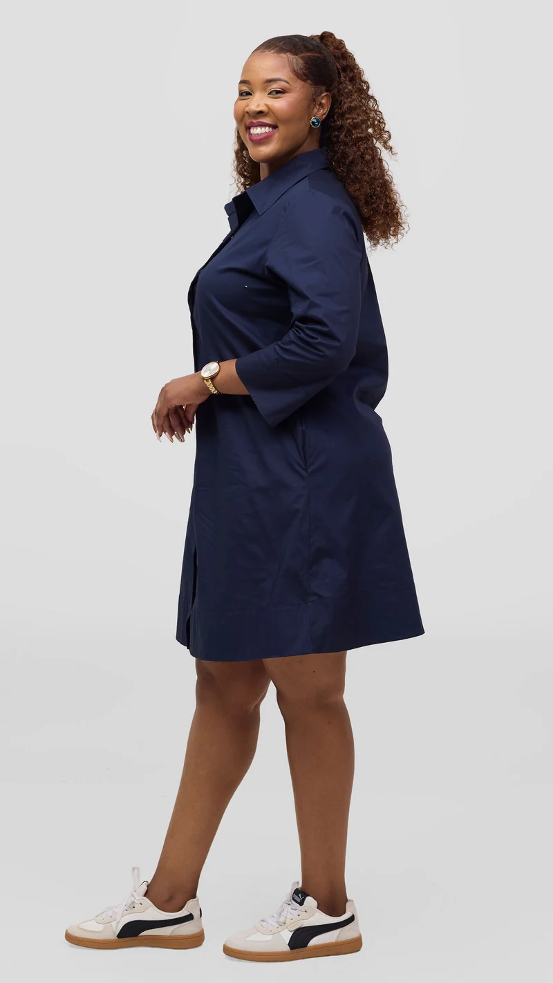 Vivo Lulu Wide Hem Tent Dress In Cotton - Navy
