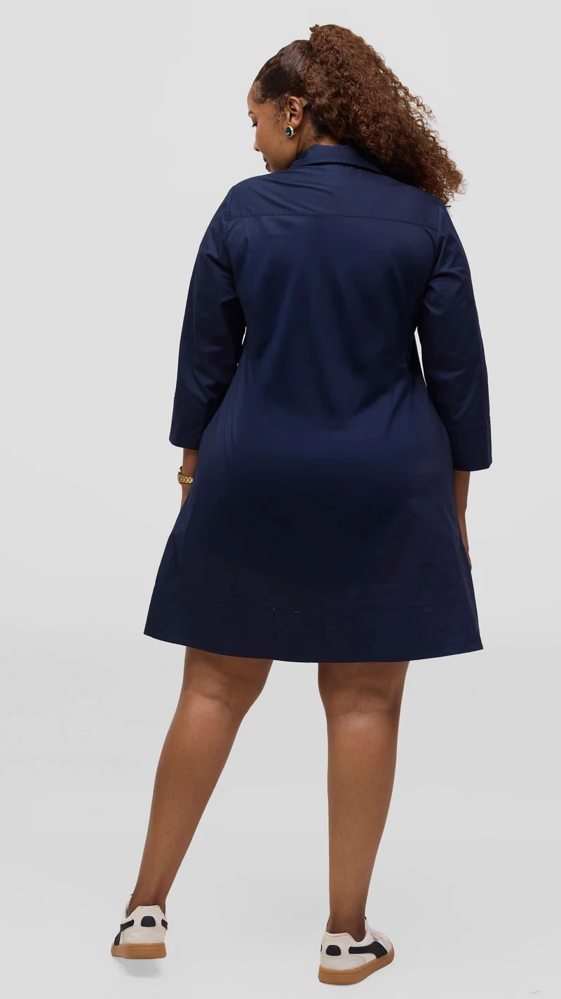 Vivo Lulu Wide Hem Tent Dress In Cotton - Navy