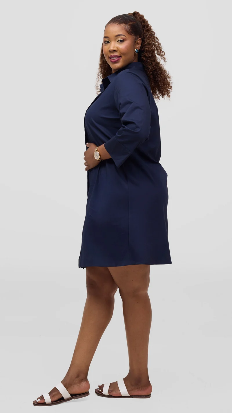 Vivo Lulu Wide Hem Tent Dress In Cotton - Navy
