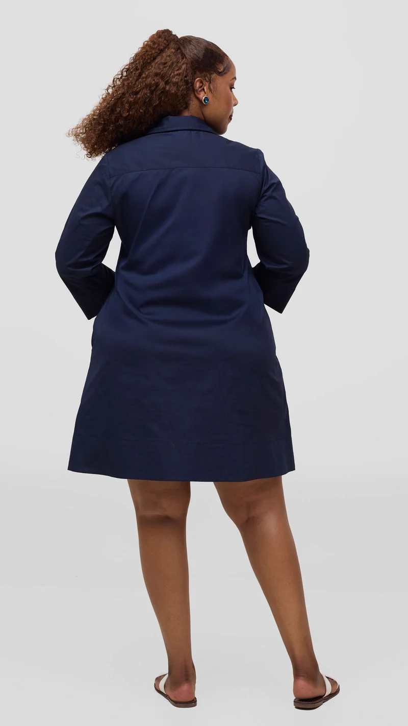 Vivo Lulu Wide Hem Tent Dress In Cotton - Navy