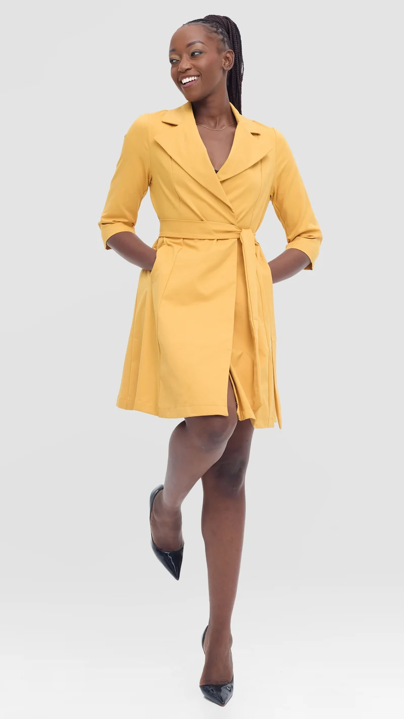 Vivo Aleri Trench Coat Dress - Mustard