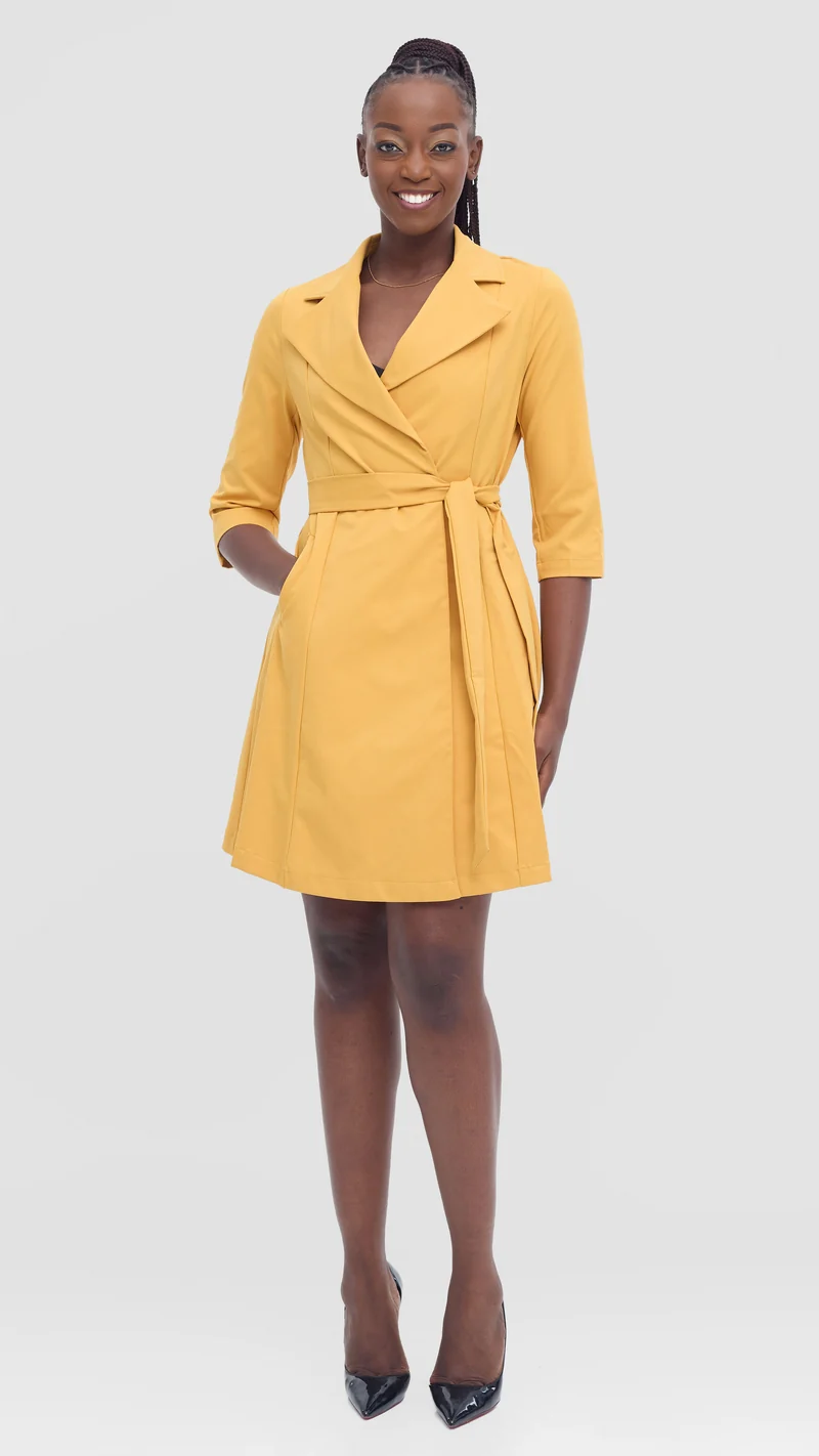 Vivo Aleri Trench Coat Dress - Mustard