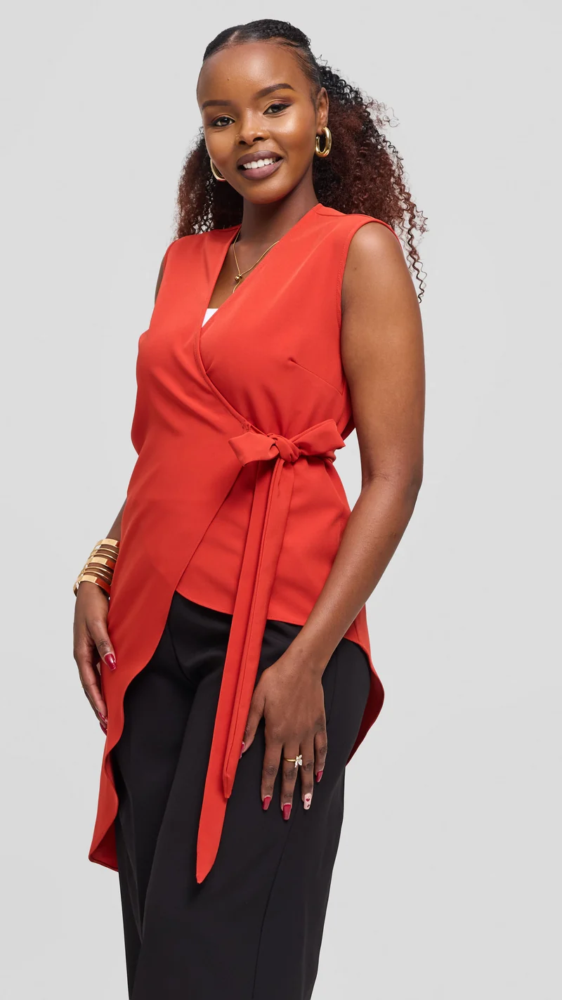 Vivo Wrap Top in Crepe - Dark Orange