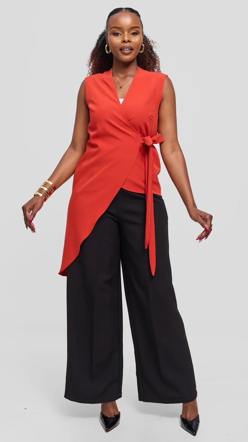 Vivo Wrap Top in Crepe - Dark Orange
