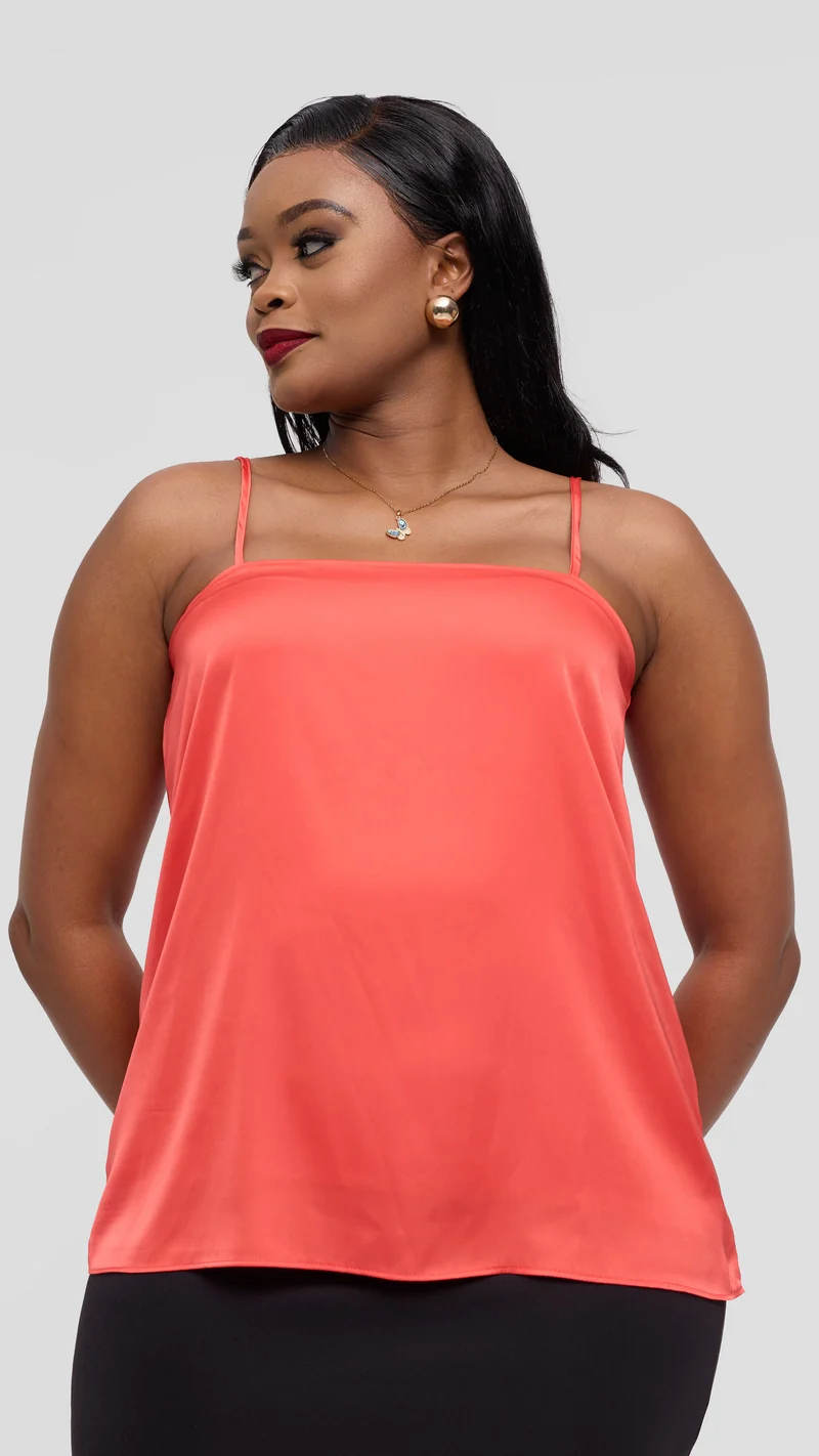 Vivo Square Neck Camisole in Satin - Orange