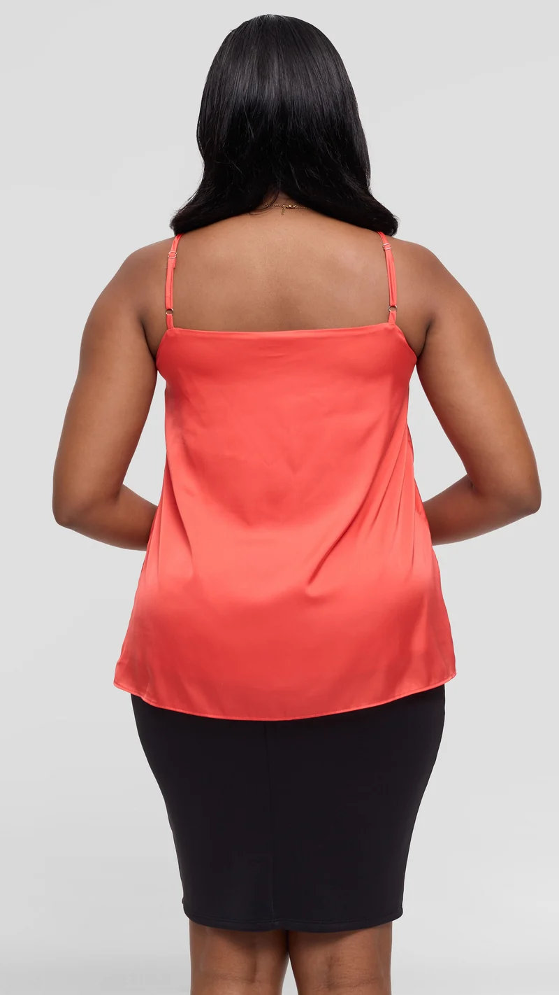 Vivo Square Neck Camisole in Satin - Orange