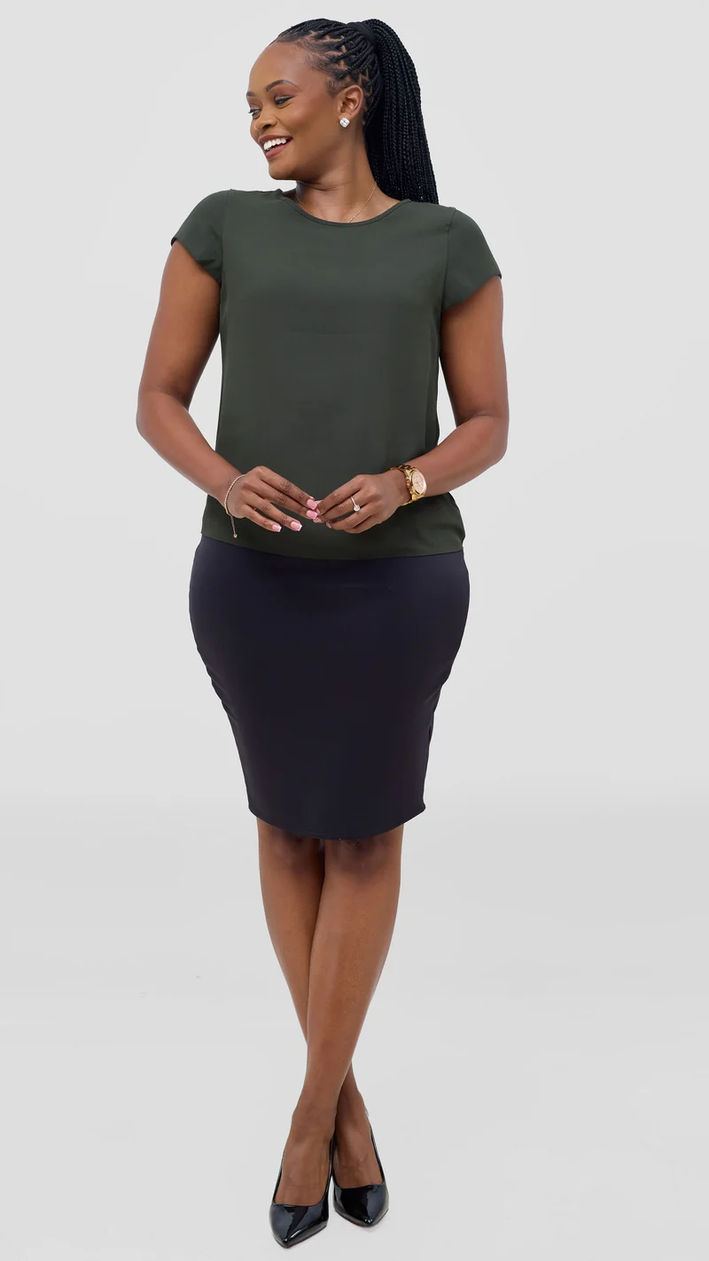 Vivo Basic Chiffon Cap Sleeve Top (Double Layered) - Hunters Green