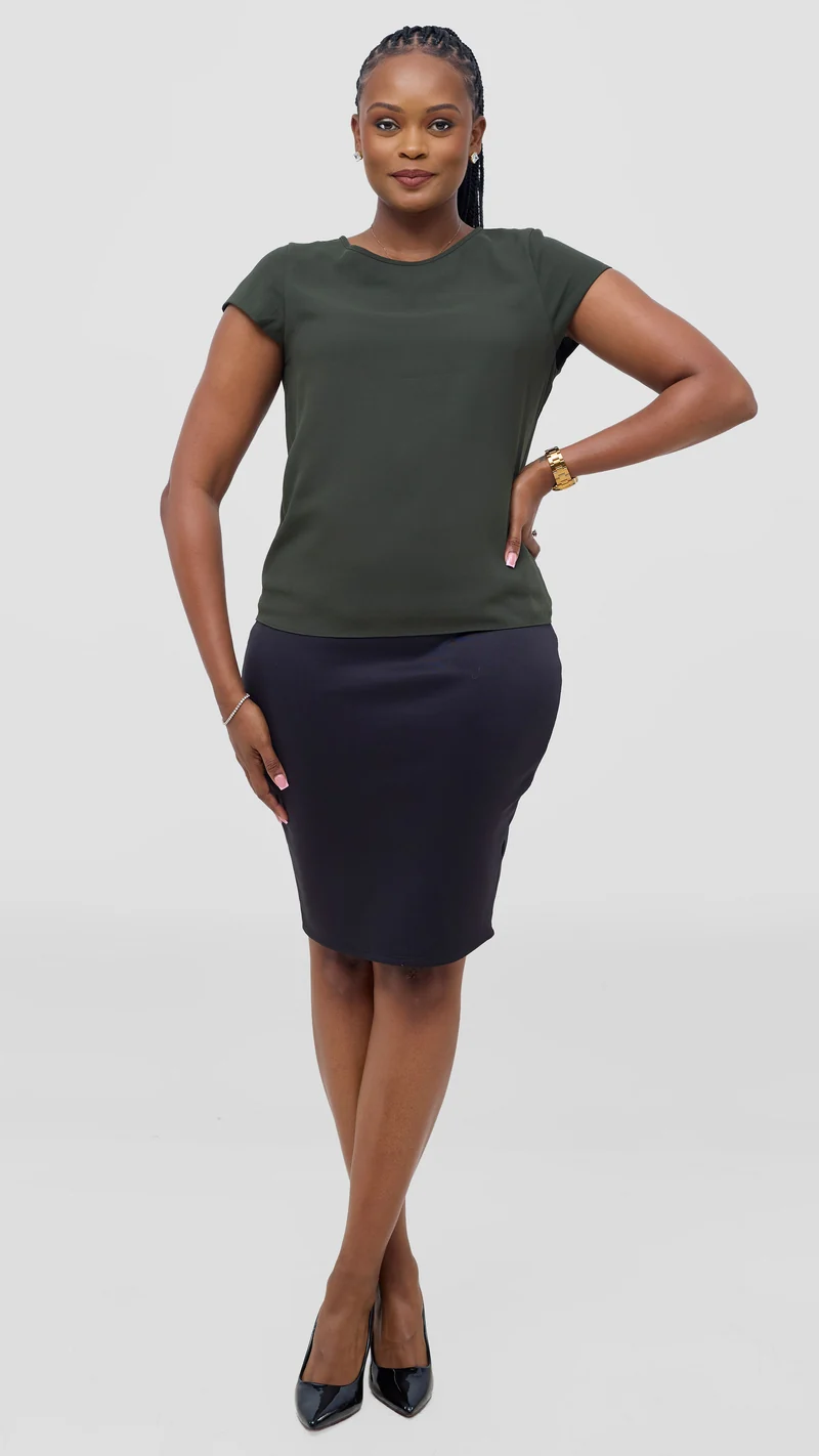 Vivo Basic Chiffon Cap Sleeve Top (Double Layered) - Hunters Green