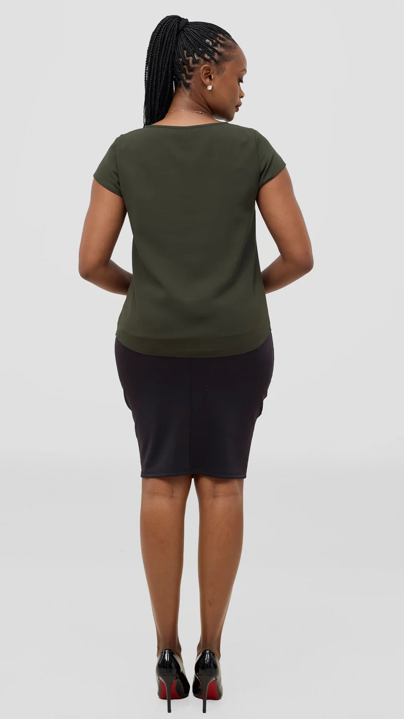 Vivo Basic Chiffon Cap Sleeve Top (Double Layered) - Hunters Green