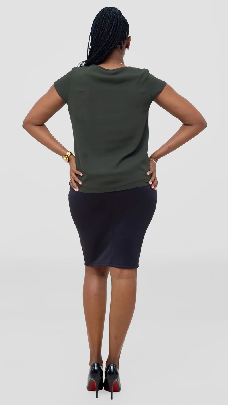Vivo Basic Chiffon Cap Sleeve Top (Double Layered) - Hunters Green