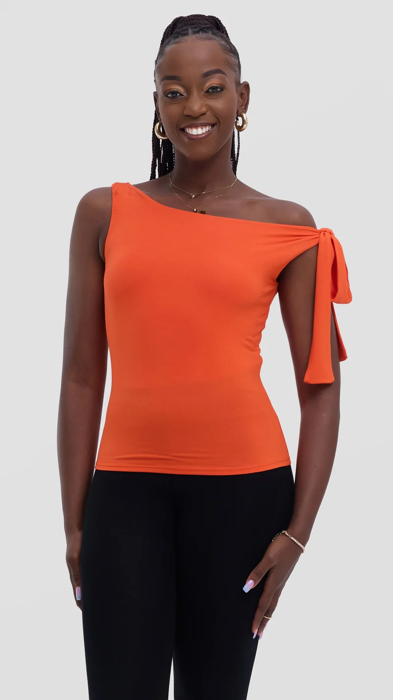 Vivo Studio Shoulder Tie Top in Jersey - Orange