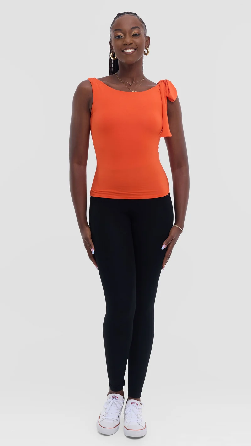 Vivo Studio Shoulder Tie Top in Jersey - Orange
