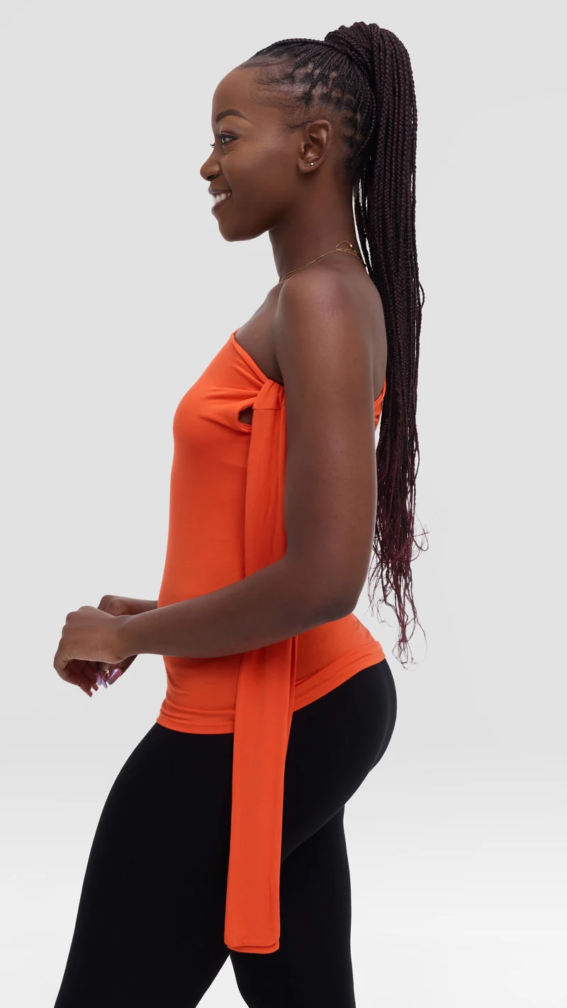 Vivo Studio Shoulder Tie Top in Jersey - Orange