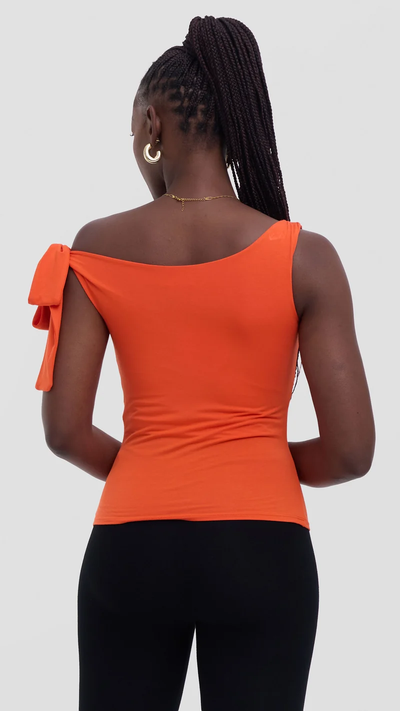 Vivo Studio Shoulder Tie Top in Jersey - Orange