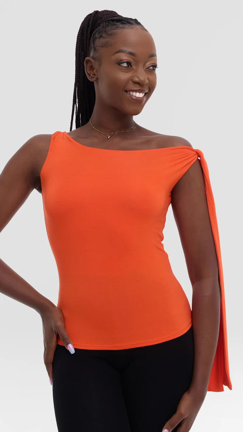 Vivo Studio Shoulder Tie Top in Jersey - Orange